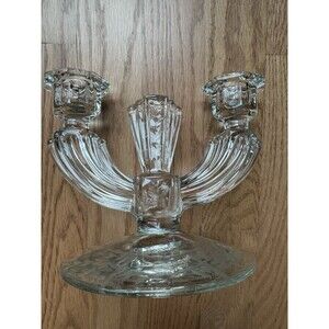 Tiffin Glass Double Candlestick Candelabra Art Deco Like In Vampires Diaries‎